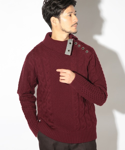 UNION STATION（ユニオンステーション）の「ドクターネックケーブルニット（ニット/セーター・メンズ・ボルドー/ブルー/ブラウン/ホワイト/ブラック・LL/L/M）」の15枚目の写真