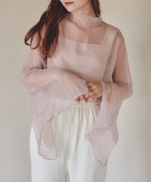 pomiii（ポミー）の「シアーハイネックメロウブラウス（シャツ/ブラウス・レディース・アイボリー/ライトブルー/ピンク・FREE）」の3枚目の写真