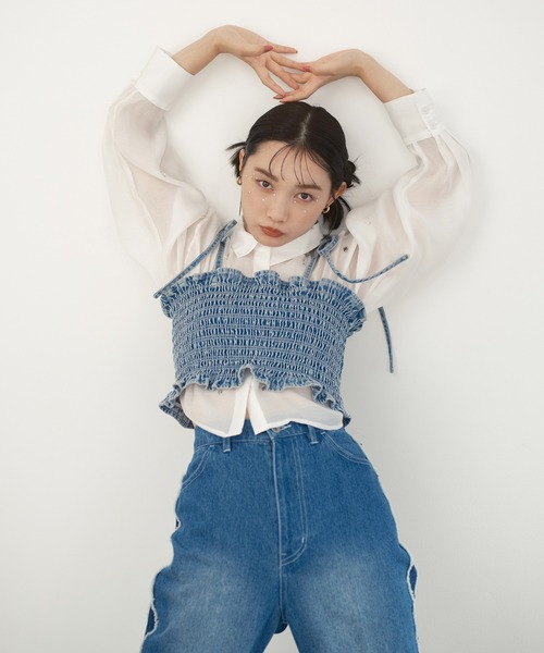 one after another NICE CLAUP（ワンアフターアナザーナイスクラップ）の「デニムチューブトップビスチェ（その他トップス・レディース・ブルー・FREE）」の2枚目の写真