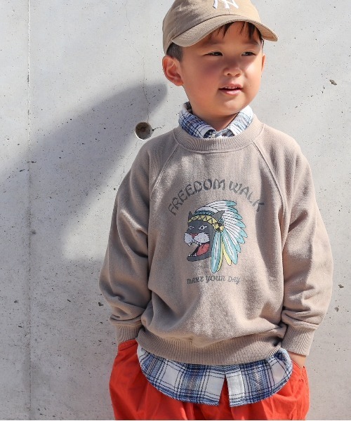 MAKE YOUR DAY（メイクユアデイ）の「ヒョウプリント裏毛ラグラントレーナー■80～140cm（スウェット・キッズ・モカ/グリーン/ミント・130/80/140/100/90/120/110）」の2枚目の写真