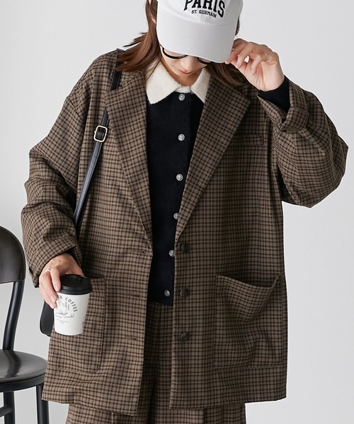 BONLECILL（ボンルシール）の「【セットアップ可能】ボーイフレンドオーバーテーラードジャケット（テーラードジャケット・レディース・ブラウン系1/ブラック/ブラウン系2/ネイビー/チャコールグレー/ブラック系1・FREE）」の9枚目の写真