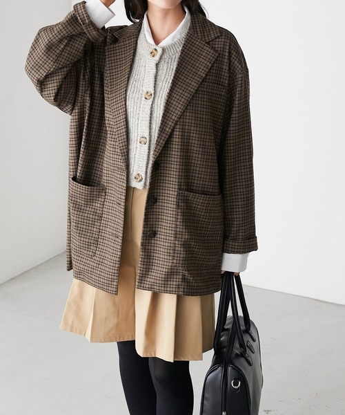 BONLECILL（ボンルシール）の「【セットアップ可能】ボーイフレンドオーバーテーラードジャケット（テーラードジャケット・レディース・ブラウン系1/ブラック/ブラウン系2/ネイビー/チャコールグレー/ブラック系1・FREE）」の13枚目の写真