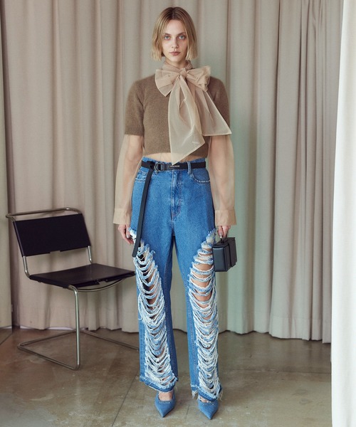 PRANK PROJECT（プランクプロジェクト）の「ラクーン2WAYハーフスリーブニット / Raccoon 2WAY Half Sleeve Knit（ニット/セーター・レディース・ピンク/ブラック/ベージュ・FREE）」の6枚目の写真