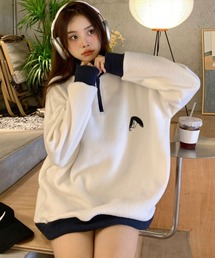 DEVICE | ビッグシルエット オーバーサイズ ワンポイント刺繍カラー ハーフジップ トラックジャケット 防寒(ブルゾン)