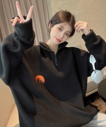 DEVICE | ビッグシルエット オーバーサイズ ワンポイント刺繍カラー ハーフジップ トラックジャケット 防寒(ブルゾン)