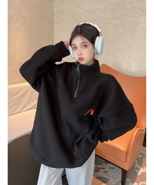 DEVICE（デバイス）の「ボア ビッグシルエット オーバーサイズ ワンポイント刺繍カラー ハーフジップ トラックジャケット 防寒（ブルゾン・レディース・ホワイト/ブラック・FREE）」の20枚目の写真