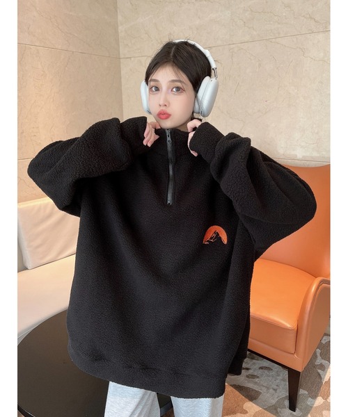 DEVICE（デバイス）の「ボア ビッグシルエット オーバーサイズ ワンポイント刺繍カラー ハーフジップ トラックジャケット 防寒（ブルゾン・レディース・ホワイト/ブラック・FREE）」の21枚目の写真