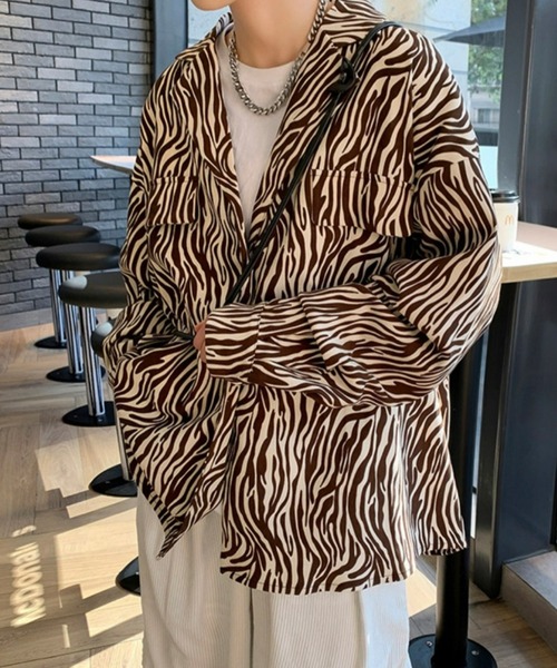 BASQUE magenta(バスクマゼンタ)の「ビッグシルエットゼブラ柄オープンカラーシャツ(シャツ/ブラウス・メンズ・ブラック/ブラウン・M/L)」の20枚目の写真