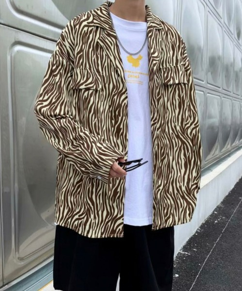 BASQUE magenta(バスクマゼンタ)の「ビッグシルエットゼブラ柄オープンカラーシャツ(シャツ/ブラウス・メンズ・ブラック/ブラウン・M/L)」の16枚目の写真