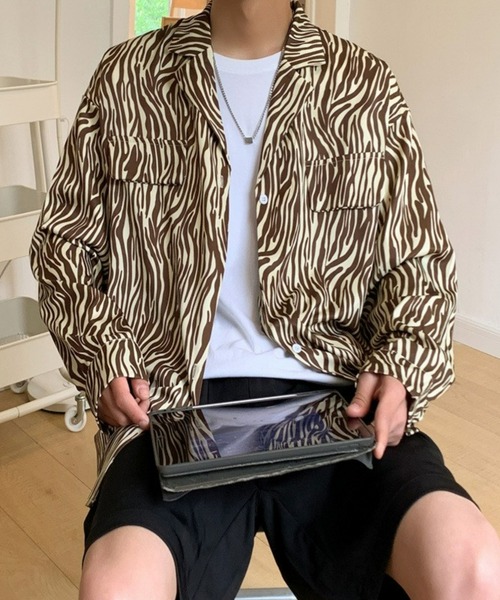 BASQUE magenta(バスクマゼンタ)の「ビッグシルエットゼブラ柄オープンカラーシャツ(シャツ/ブラウス・メンズ・ブラック/ブラウン・M/L)」の21枚目の写真