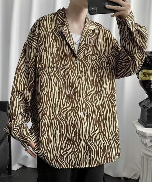 BASQUE magenta(バスクマゼンタ)の「ビッグシルエットゼブラ柄オープンカラーシャツ(シャツ/ブラウス・メンズ・ブラック/ブラウン・M/L)」の22枚目の写真