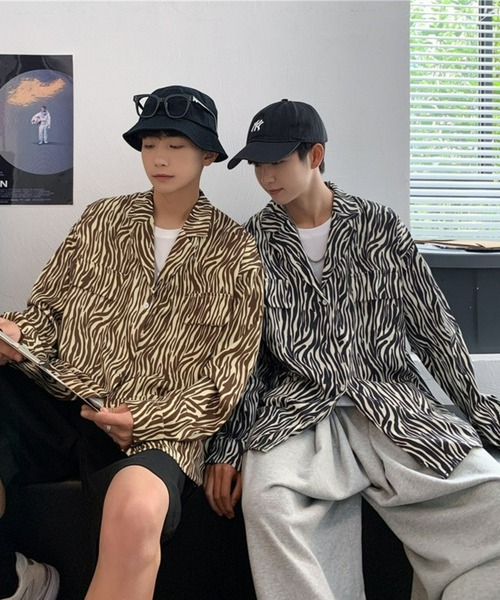 BASQUE magenta(バスクマゼンタ)の「ビッグシルエットゼブラ柄オープンカラーシャツ(シャツ/ブラウス・メンズ・ブラック/ブラウン・M/L)」の14枚目の写真