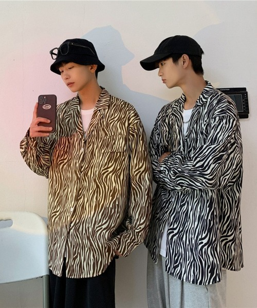 BASQUE magenta(バスクマゼンタ)の「ビッグシルエットゼブラ柄オープンカラーシャツ(シャツ/ブラウス・メンズ・ブラック/ブラウン・M/L)」の15枚目の写真