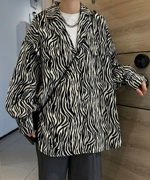 BASQUE magenta(バスクマゼンタ)の「ビッグシルエットゼブラ柄オープンカラーシャツ(シャツ/ブラウス・メンズ・ブラック/ブラウン・M/L)」の8枚目の写真