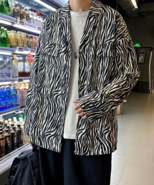 BASQUE magenta(バスクマゼンタ)の「ビッグシルエットゼブラ柄オープンカラーシャツ(シャツ/ブラウス・メンズ・ブラック/ブラウン・M/L)」の9枚目の写真