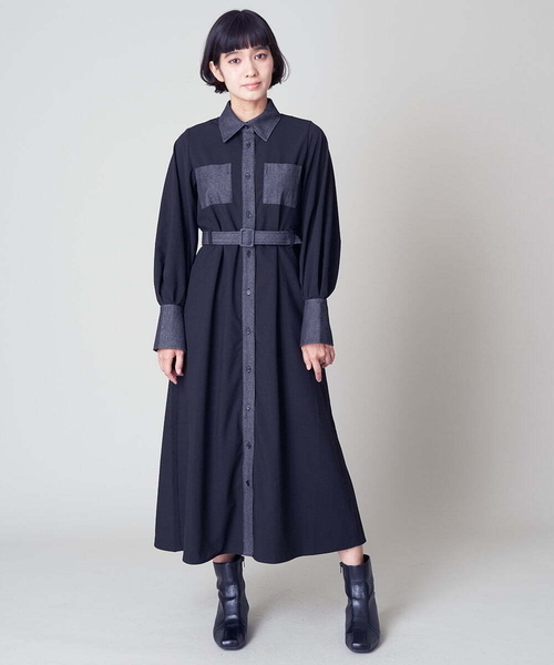 A de a.v.v（アードアー・ヴェ・ヴェ）の「デニムバイカラーボリュームスリーブAラインワンピ（ワンピース・レディース・ブラック・38/36）」の13枚目の写真