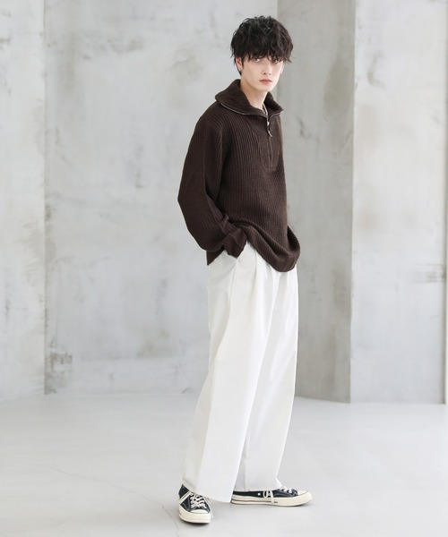 ビッグシルエット畦編みハーフジップニット（ニット/セーター