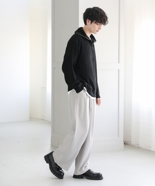 セール】ビッグシルエット畦編みハーフジップニット（ニット