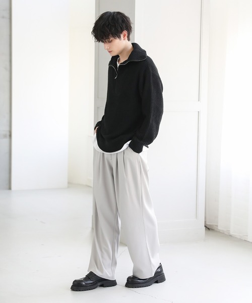 セール】ビッグシルエット畦編みハーフジップニット（ニット
