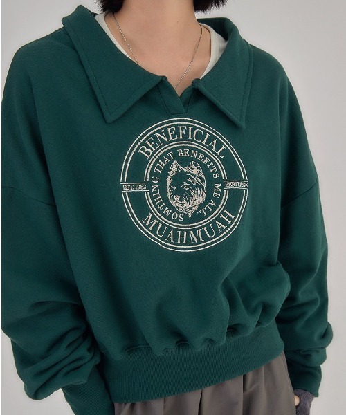 トレーナー スウェット A'GEM/9 × .kom「muah muah/ムーアムーア」 CALLAR CROP SWEATSHIRTS/カラー クロ トレーナー スウェット A'GEM/9 × .kom「muah muah/ムーアムーア