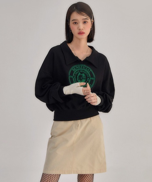 トレーナー スウェット A'GEM/9 × .kom「muah muah/ムーアムーア」 CALLAR CROP SWEATSHIRTS/カラー クロ A'GEM/9 × .kom『muah muah/ムーアムーア』 CALLAR CROP