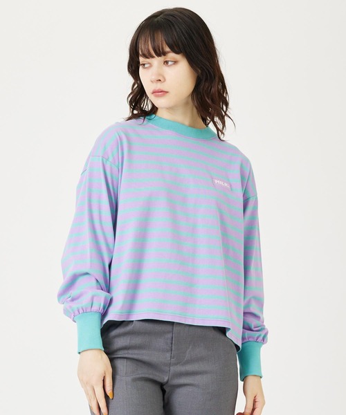 MILKFED.(ミルクフェド)の「STRIPED TOP(Tシャツ/カットソー・レディース・ホワイト/ライトパープル/ライトピンク・ONE SIZE)」の1枚目の写真