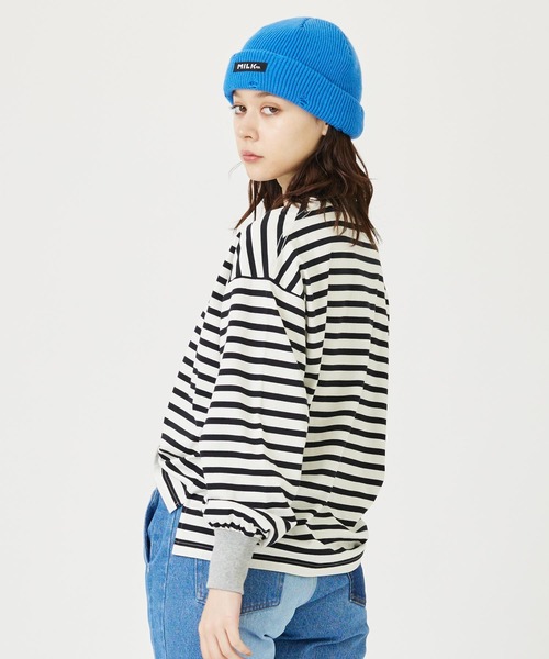 MILKFED.(ミルクフェド)の「STRIPED TOP(Tシャツ/カットソー・レディース・ホワイト/ライトパープル/ライトピンク・ONE SIZE)」の4枚目の写真