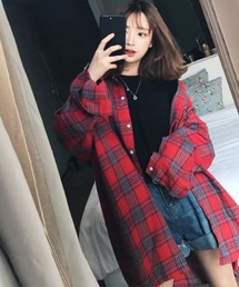 オンブレーチェックルーズシャツ