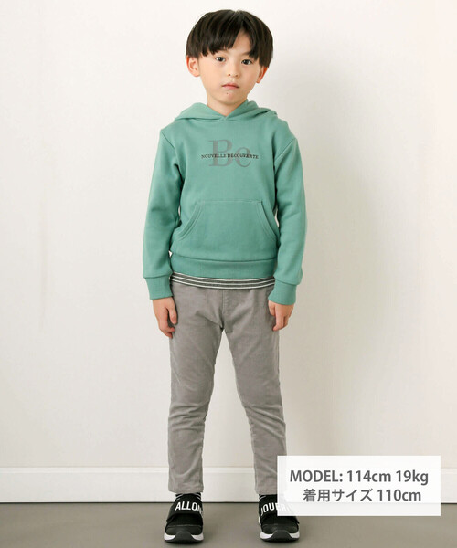 BeBe（ベベ）の「裏毛裾ボーダーロゴフーディ(100～150cm)（パーカー・キッズ・グリーン/ブルー・140cm/150cm/110cm/130cm/120cm/100cm）」の4枚目の写真