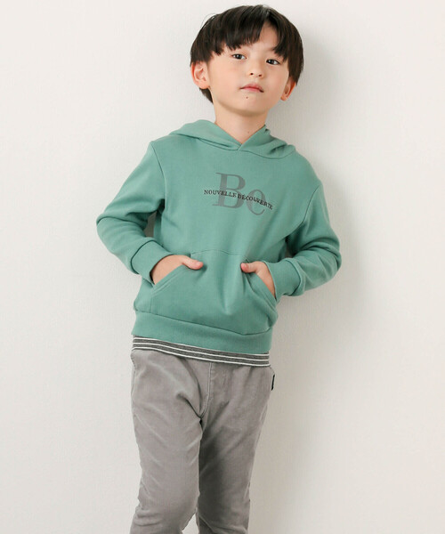 BeBe（ベベ）の「裏毛裾ボーダーロゴフーディ(100～150cm)（パーカー・キッズ・グリーン/ブルー・140cm/150cm/110cm/130cm/120cm/100cm）」の6枚目の写真