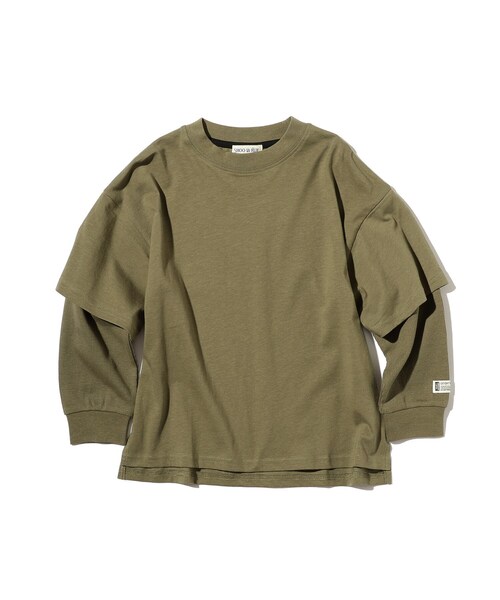 SHOO・LA・RUE(シューラルー)の「◆【110-140cm】袖ワッフルレイヤードロンT(Tシャツ/カットソー・キッズ・スモーキーグリーン系/カーキ/ブラック/ブルー系4・12/11/13/14)」の1枚目の写真