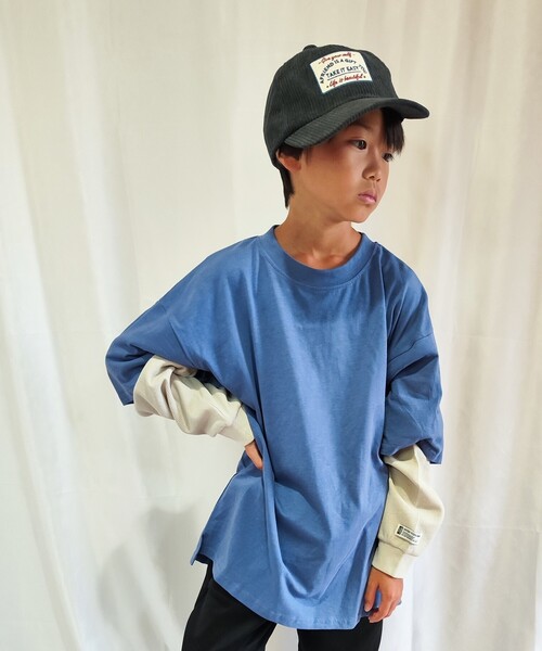 SHOO・LA・RUE(シューラルー)の「◆【110-140cm】袖ワッフルレイヤードロンT(Tシャツ/カットソー・キッズ・スモーキーグリーン系/カーキ/ブラック/ブルー系4・12/11/13/14)」の5枚目の写真