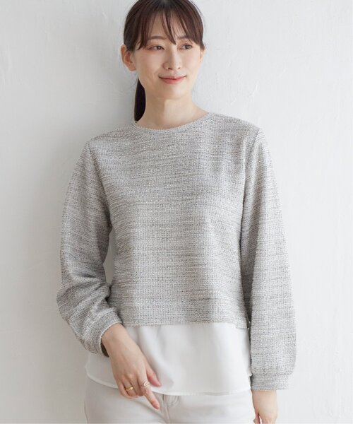 ikka(イッカ)の「カットツイードレイヤードプルオーバー(Tシャツ/カットソー・レディース・スカイブルー/ネイビー/オフホワイト・S/M/L)」の19枚目の写真