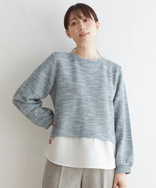 ikka(イッカ)の「カットツイードレイヤードプルオーバー(Tシャツ/カットソー・レディース・スカイブルー/ネイビー/オフホワイト・S/M/L)」の20枚目の写真