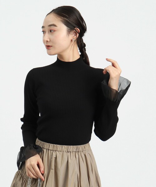 OPAQUE.CLIP（オペークドットクリップ）の「◆オーガンジースリーブリブニット【洗える】（ニット/セーター・レディース・ホワイト系/ブラック/チャコールグレー・36/38）」の2枚目の写真