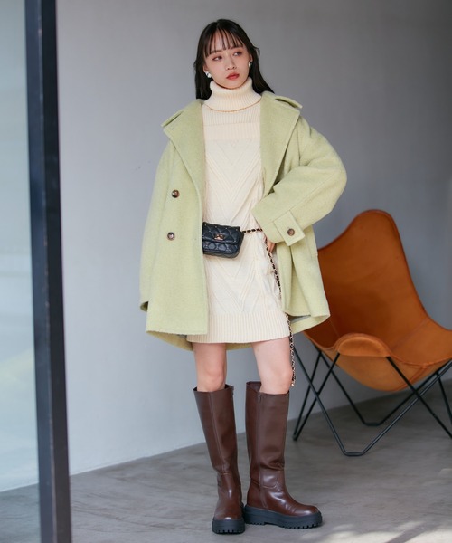 VIS(ビス)の「【洗える】オフショルケーブル編みワンピース(ワンピース・レディース・ライトグレー/オフホワイト/レッド系その他・FREE)」の14枚目の写真