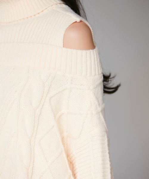 VIS(ビス)の「【洗える】オフショルケーブル編みワンピース(ワンピース・レディース・ライトグレー/オフホワイト/レッド系その他・FREE)」の19枚目の写真