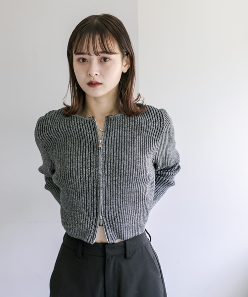 mystic（ミスティック）の「【３色展開】メランジWZIPニット（ニット/セーター・レディース・ブラック/ベージュ/グリーン・FREE）」の5枚目の写真