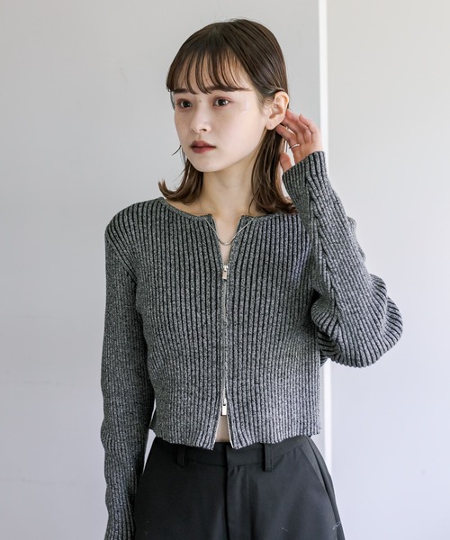 mystic（ミスティック）の「【３色展開】メランジWZIPニット（ニット/セーター・レディース・ブラック/ベージュ/グリーン・FREE）」の6枚目の写真