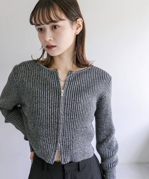 mystic（ミスティック）の「【３色展開】メランジWZIPニット（ニット/セーター・レディース・ブラック/ベージュ/グリーン・FREE）」の7枚目の写真