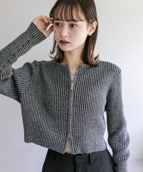 mystic（ミスティック）の「【３色展開】メランジWZIPニット（ニット/セーター・レディース・ブラック/ベージュ/グリーン・FREE）」の8枚目の写真