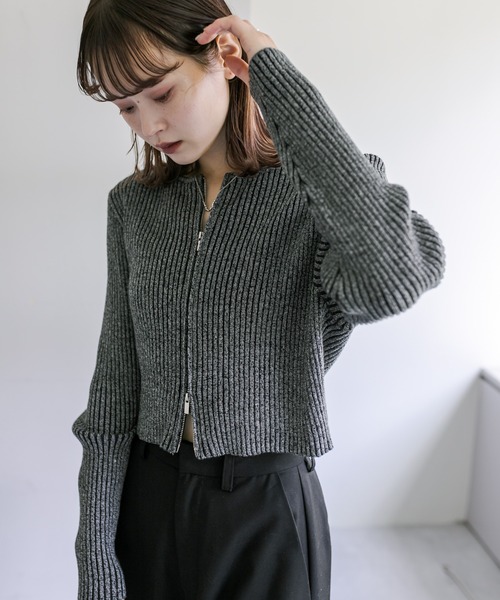 mystic（ミスティック）の「【３色展開】メランジWZIPニット（ニット/セーター・レディース・ブラック/ベージュ/グリーン・FREE）」の9枚目の写真