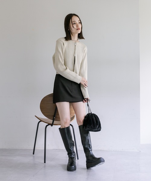 mystic（ミスティック）の「【３色展開】メランジWZIPニット（ニット/セーター・レディース・ブラック/ベージュ/グリーン・FREE）」の14枚目の写真