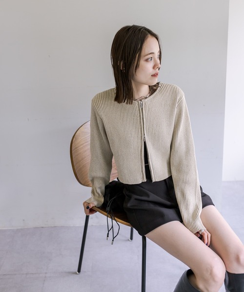 mystic（ミスティック）の「【３色展開】メランジWZIPニット（ニット/セーター・レディース・ブラック/ベージュ/グリーン・FREE）」の10枚目の写真