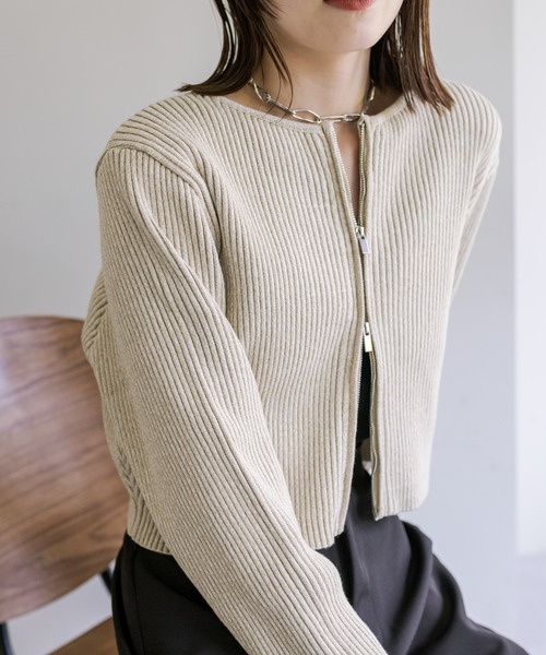 mystic（ミスティック）の「【３色展開】メランジWZIPニット（ニット/セーター・レディース・ブラック/ベージュ/グリーン・FREE）」の12枚目の写真