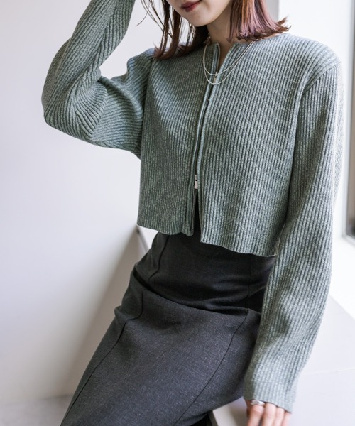 mystic（ミスティック）の「【３色展開】メランジWZIPニット（ニット/セーター・レディース・ブラック/ベージュ/グリーン・FREE）」の15枚目の写真