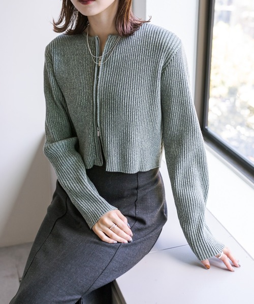 mystic（ミスティック）の「【３色展開】メランジWZIPニット（ニット/セーター・レディース・ブラック/ベージュ/グリーン・FREE）」の16枚目の写真