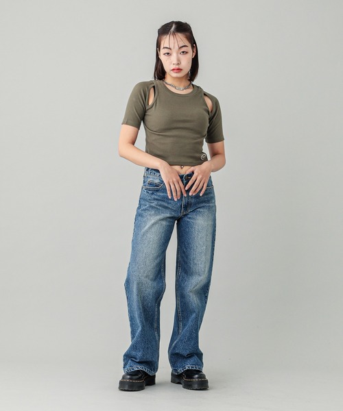 エックスガール デニム LOGO POCKET LOOSE DENIM PANTS（デニムパンツ