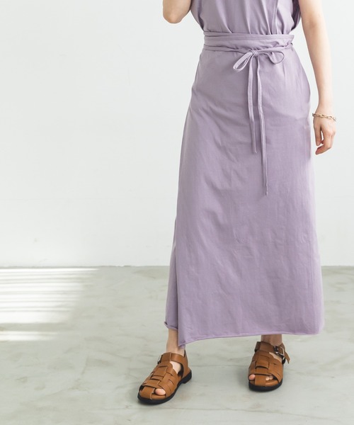 pairmanon(ペアマノン)の「【プレミアムコットン100】【ママサイズ】天竺ロング丈ラップスカート(スカート・レディース・モカ/ラベンダー・FREE)」の2枚目の写真