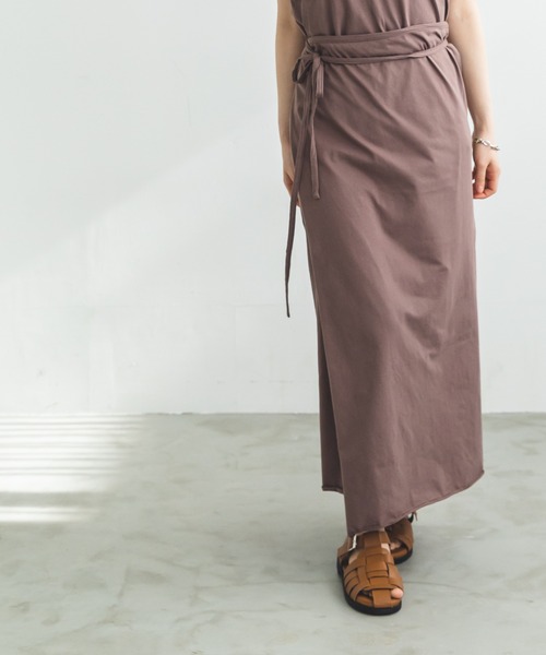 pairmanon(ペアマノン)の「【プレミアムコットン100】【ママサイズ】天竺ロング丈ラップスカート(スカート・レディース・モカ/ラベンダー・FREE)」の1枚目の写真